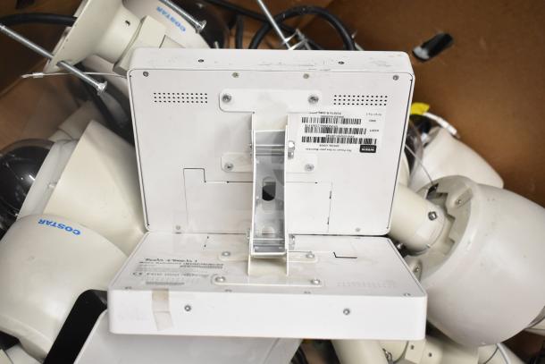 24 electronic items including Costar CDT2H22MTO speed dome cameras and Wren monitor with serial labels visible.