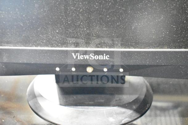 ViewSonic monitor, visible dust, black frame, part of lot with Onn, Dell, HP monitors. Condition requires cleaning.