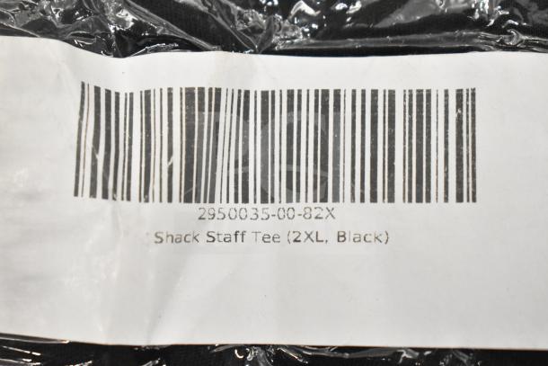 Barcode label for a Shack Staff Tee, size 2XL, black. Item number 2950035-00-82X. Part of scratch and dent auction.