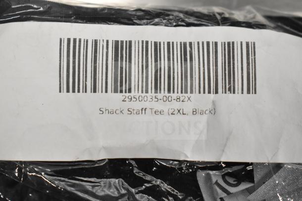 7 brand new Shack Staff Tees, various sizes including 2XL, with tags; item code 2950035-00-82X, black color.