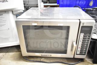 2021 Menumaster MFS18TS commercial countertop microwave oven. Stainless steel, keypad controls, 208/240V, 1 Phase.