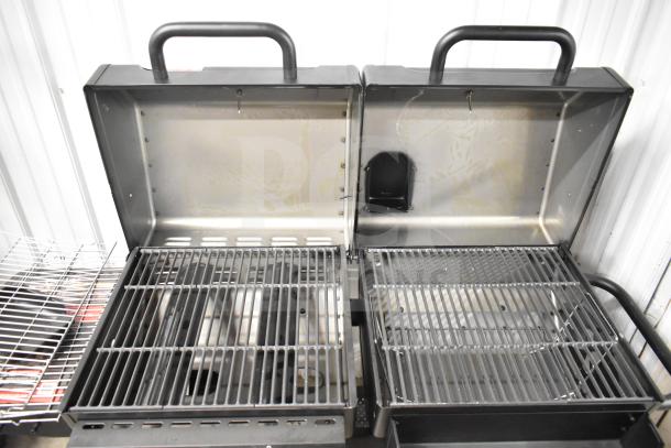 Char-Griller CG30282925 FlexFuel combo grill, black, combines liquid propane and charcoal grills, features durable grates.