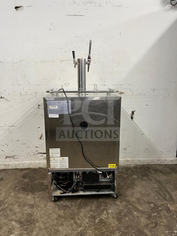 Kegerator sbc695osnk outdoor beer dispenser, stainless steel, dual tap, visible wiring, condition: pre-owned.
