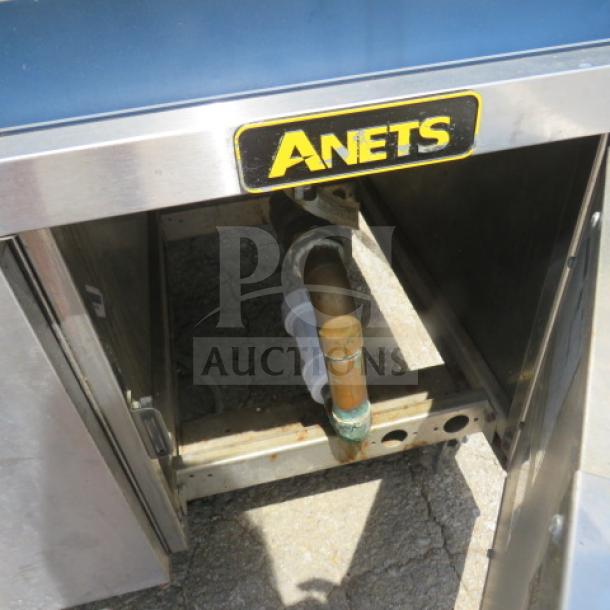 Anets Dual Natural Gas Pasta Cooker, Model GPC14, on casters, stainless steel, dimensions 31.5x31x58, visible brand label.
