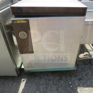 Crescor Heat and Hold oven on casters, stainless steel, 26x30x36 inches. Features front control panel and Cres-Cor label.