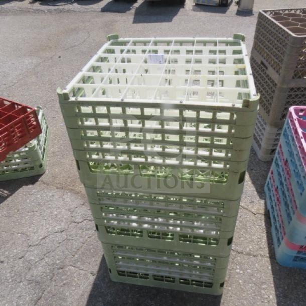 36-hole dishwasher rack in good condition, light green, stackable design. Model 3XBID visible on side label.