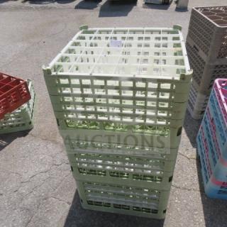36-hole dishwasher rack in good condition, light green, stackable design. Model 3XBID visible on side label.