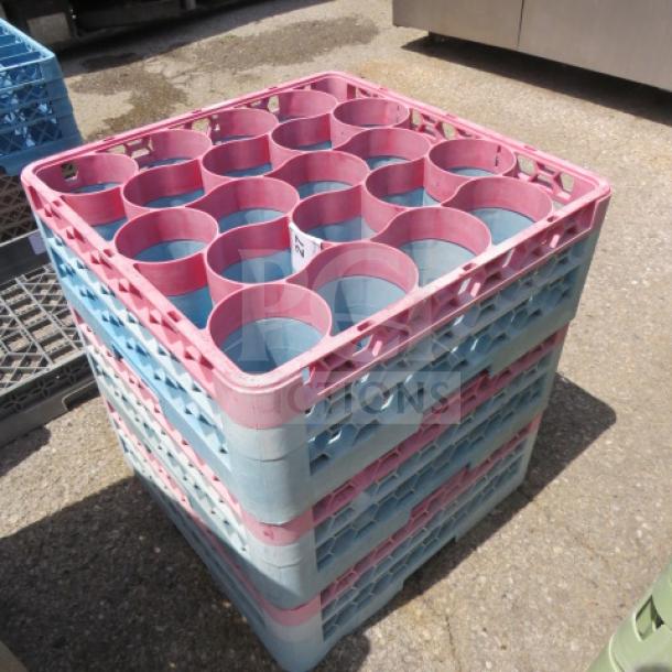 Stacked 20-hole dishwasher rack with a mix of pink and blue sections, model 3XBID. Appears in good condition.