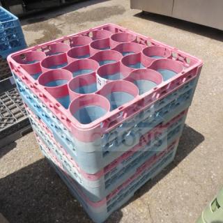 Stacked 20-hole dishwasher rack with a mix of pink and blue sections, model 3XBID. Appears in good condition.