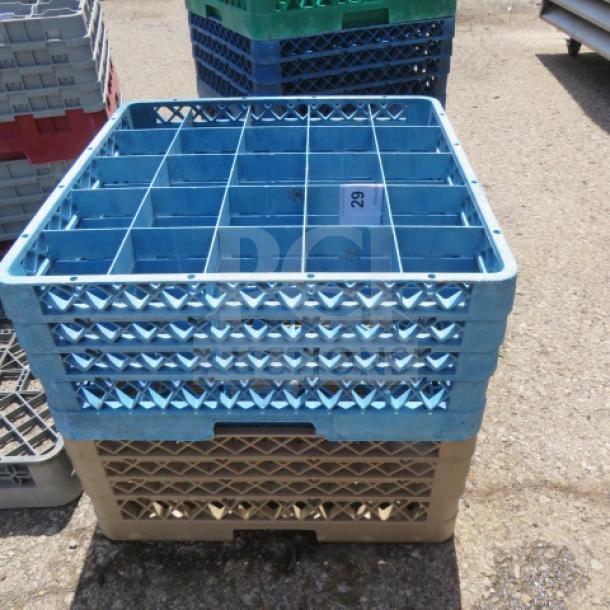 25-hole blue dishwasher rack, stacking design, used condition, item label "29" visible, model 2XBID.