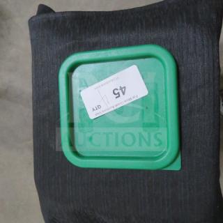 Green food storage lid for 2/4/6 quart containers, shown with label indicating auction lot A5, item 4XBID.