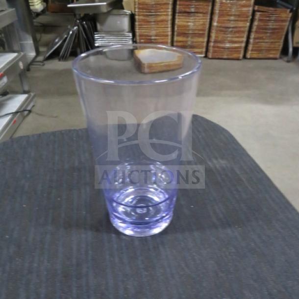 16oz Poly Stackable Glass, model 11XBID. Clear plastic, durable, excellent condition, ideal for casual dining.