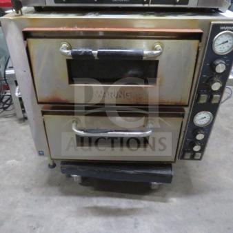 One Waring 2 Door Countertop Pizza Deck Oven. Working When Removed.  Model# WP0750. 240 Volt. 27X22X28