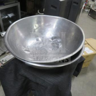 16 Inch stainless steel mixing bowl, slightly used, minor surface wear, suitable for kitchen or commercial use.
