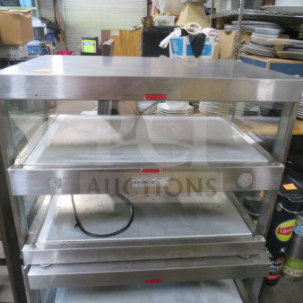 Nemco two-shelf stainless steel food warmer, 120V, 30x19.5x1.5 inches, visible label, used condition.