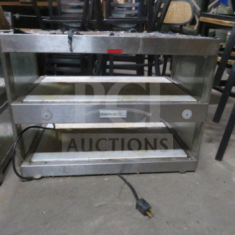 Nemco 2 Shelf Food Warmer, stainless steel, 120V, 30x19.5x1.5 inches, used condition, visible brand label on front.
