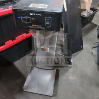 Bunn Tea Brewer with filter basket, 120V, dimensions 12.5x23x34.5 inches, stainless steel, good condition.