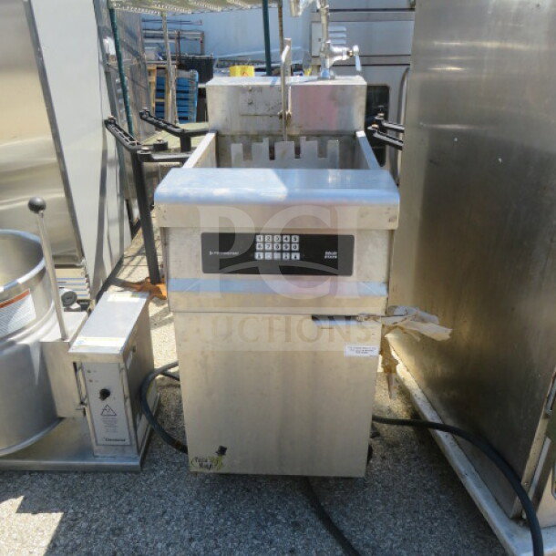 Frymaster Pasta Magic Cooker, Model 8BCSC, on casters, 208V, 18x32x40 inches, stainless steel, with control panel.