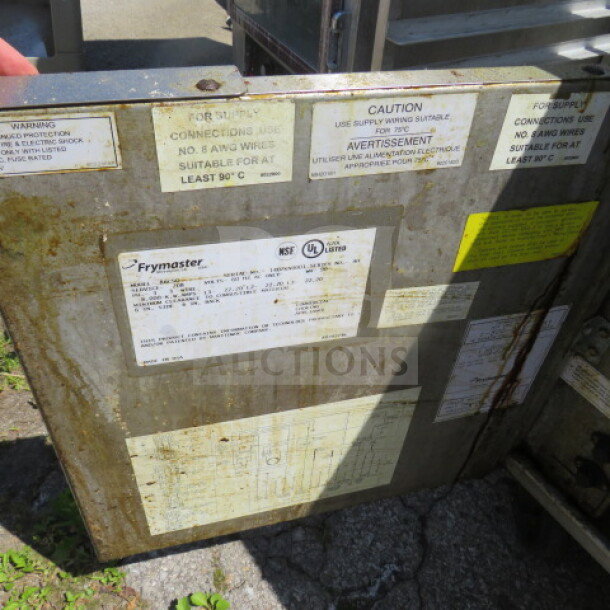 Frymaster Pasta Magic Cooker, Model 8BCSC, on casters. Visible labels indicate 208 Volt. Dimensions: 18"x32"x40". Used condition.