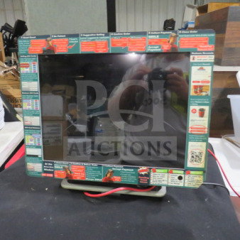Partech POS Touchscreen Terminal T8115, with visible setup labels, reflective surface, and red connecting cables.