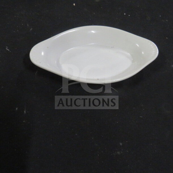 Tuxton 120 Welsh Rarebit Server, oval 8x4.5 inches, white ceramic. Auction lot of 10. Minimal wear, no visible marks.