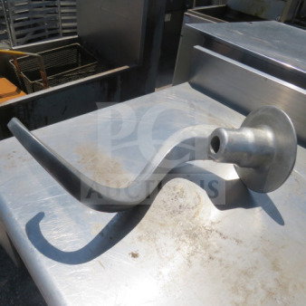 Metallic 60 Quart Hook, Model #TW60ED, shown on stainless steel surface. Appears in good condition. Used in industrial mixers.