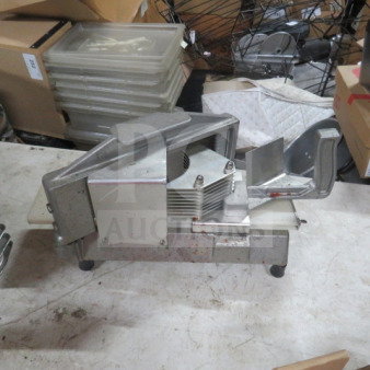 One Choice Tomato Slicer, metal body, industrial-grade; features precision blades; used condition; ideal for commercial kitchens.