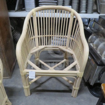 NEW Rattan Arm Chair, no seat, natural finish, sturdy frame, curved backrest, tag attached, excellent condition.