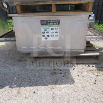 Middleby Marshall PS638G-2 natural gas conveyor oven, double stack unit, on casters, visible branding and control panel.