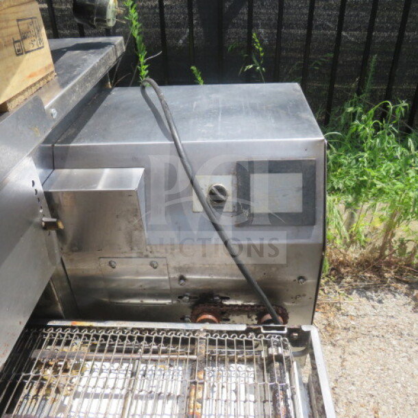 Middleby Marshall PS638G-2 natural gas conveyor oven, double stack, on casters, includes two ovens, one leg set, control panel visible.