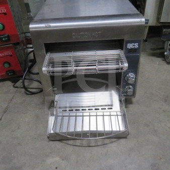 Star QCS-1-3500 Conveyor Toaster, stainless steel, 14x19x14 inches, features control dials, and QCS branding visible.