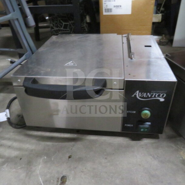 Avantco Steamer, Model 1770S1800, 120V, stainless steel, used condition, with power and steam controls visible.