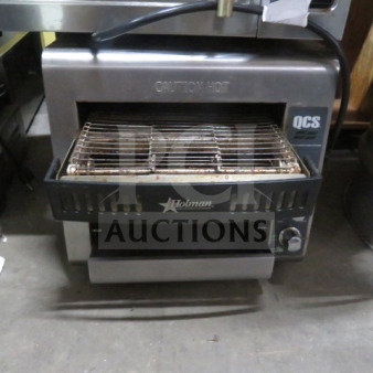 Star QCS-1-3500 Conveyor Toaster, 120V, stainless steel, 14"x19"x14", Holman brand, front controls, used condition.