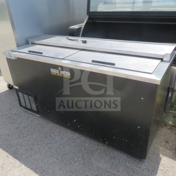 Beverage Air Bottle Box, Model DW64-B, 115V, 65x27x34 inches. Working, but not cold. Exterior label: Rogue Nation.