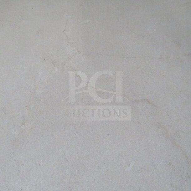 White laminate table on pedestal base, dimensions 48x30x30 inches, smooth surface, contemporary design.