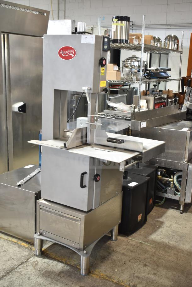Brand new Avantco 177EMBS94SS 94" stainless steel vertical band meat saw. Floor model; 220/240V, 3 Phase.