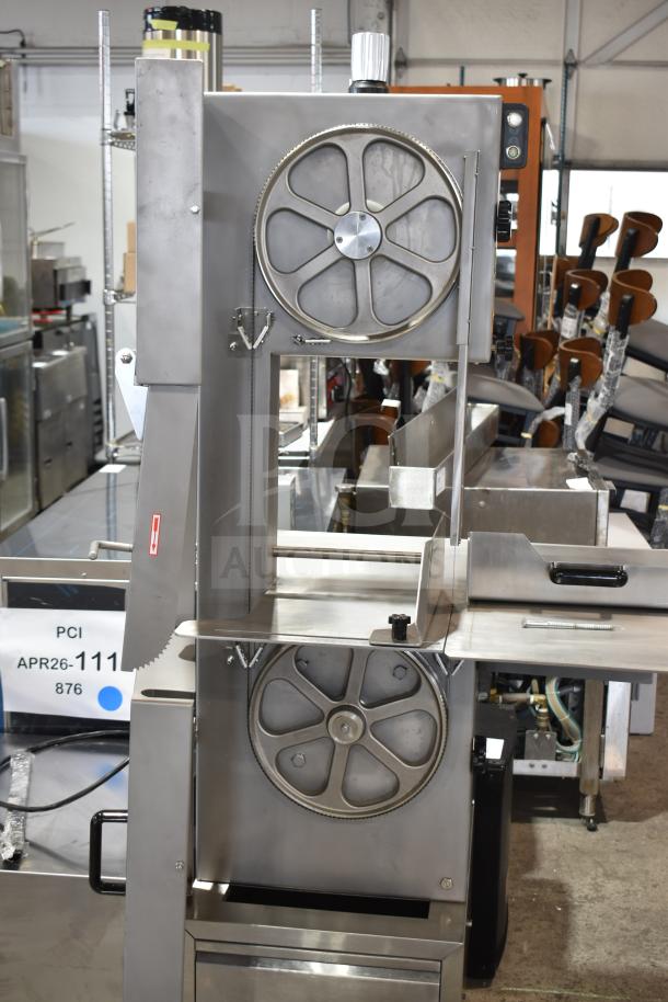 Brand new Avantco 177EMBS94SS 94" stainless steel vertical band meat saw, 220/240V, 3 Phase, scratch and dent condition.
