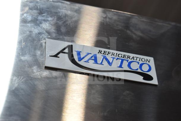 Avantco logo on stainless steel surface of 2025 Avantco 178A49RHC Commercial 2 Door Reach In Cooler.