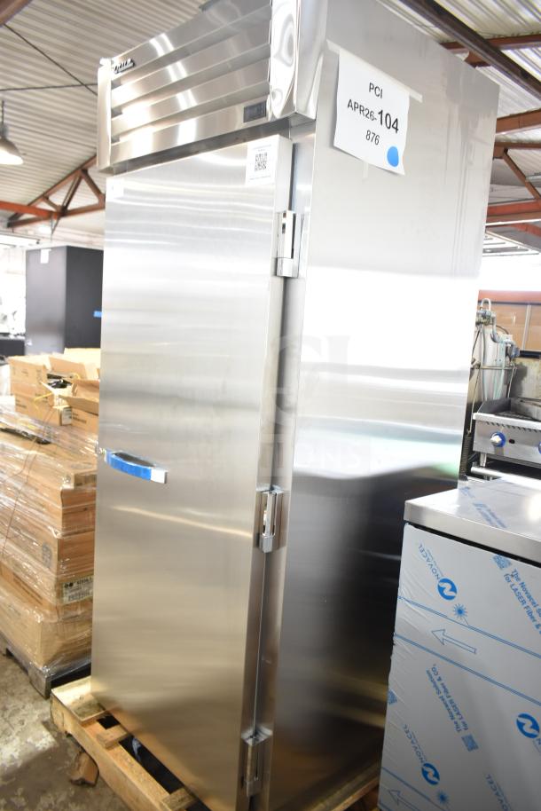 Brand new True STG1FRI-1S-HC single door roll-in freezer. Scratch and dent, 115V, 1 phase, visible tags.