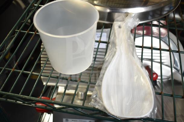 Avantco 177RCB90 electric rice cooker accessory kit, including measuring cup and ladle, brand new condition.