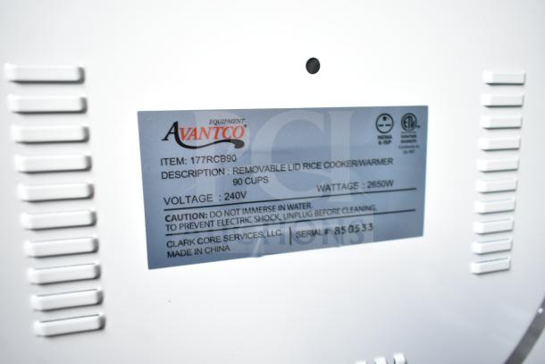 Brand new Avantco 177RCB90 electric rice cooker, 90 cup capacity. Scratch and dent condition, 240V, 2650W.