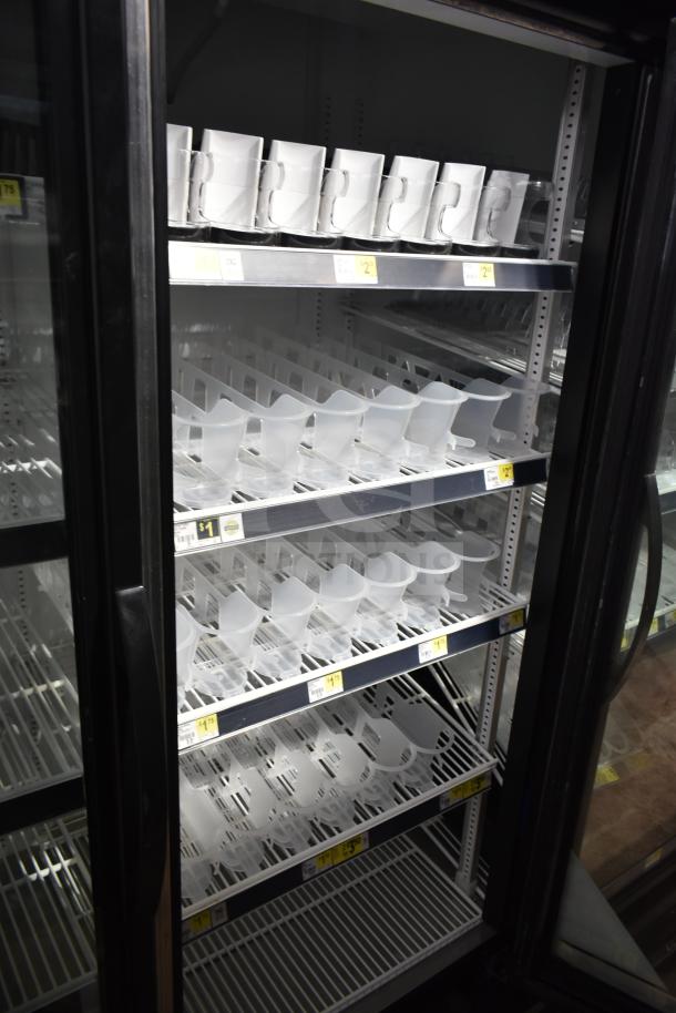 2019 True GDM-72-HC 3-door cooler merchandiser, shelving shown, 115 volts, 1 phase, good condition.