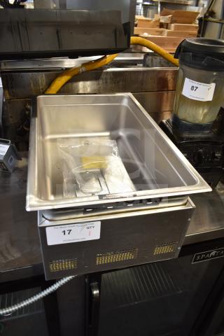 Brand new Hatco HWBI-FULD drop-in hot food well, insulated, stainless steel, with drain. 208V, 1 Phase, minor scratches.