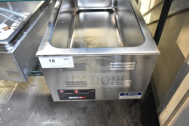 Brand new ServIt 423FW150L electric food warmer, 12"x27", digital controls, 120V, 1 phase, minor cosmetic scratches.