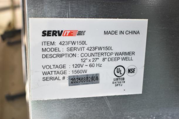 Brand new ServIt 423FW150L electric countertop food warmer, 12"x27", 120V, digital controls, scratch and dent condition.