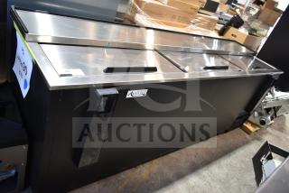 Brand new Avantco 178HBB95HC commercial black 95" horizontal bottle cooler with sliding lids, 115V, 1 Phase.