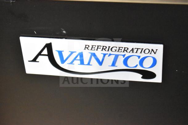 Avantco Refrigeration label on black surface, model 178HBB95HC, indicating commercial 95" bottle cooler.