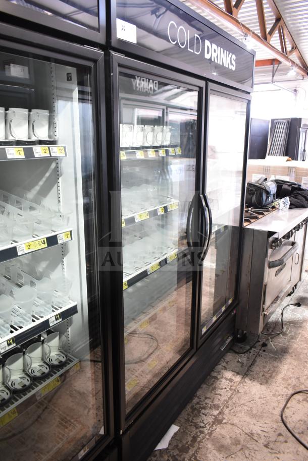 2019 True GDM-49-HC 2 Door Reach-In Cooler Merchandiser, 115V, commercial use, glass doors, interior shelving.