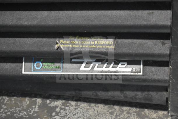 2019 True GDM-72F-HC freezer label showing True logo, natural refrigerant mark, warranty info; 115/208-230V, 1 phase.