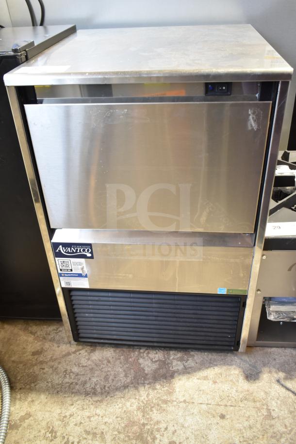 Brand new Avantco 194EUCH160A commercial ice machine, 44 lb. bin, 152 lb. capacity, 115V, 1 phase; minor scratches.